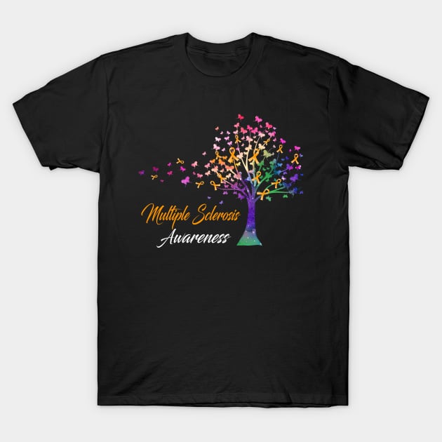 Tree Ribbons Multiple Sclerosis Awareness Support Multiple Sclerosis Warrior Gifts T-Shirt by ThePassion99